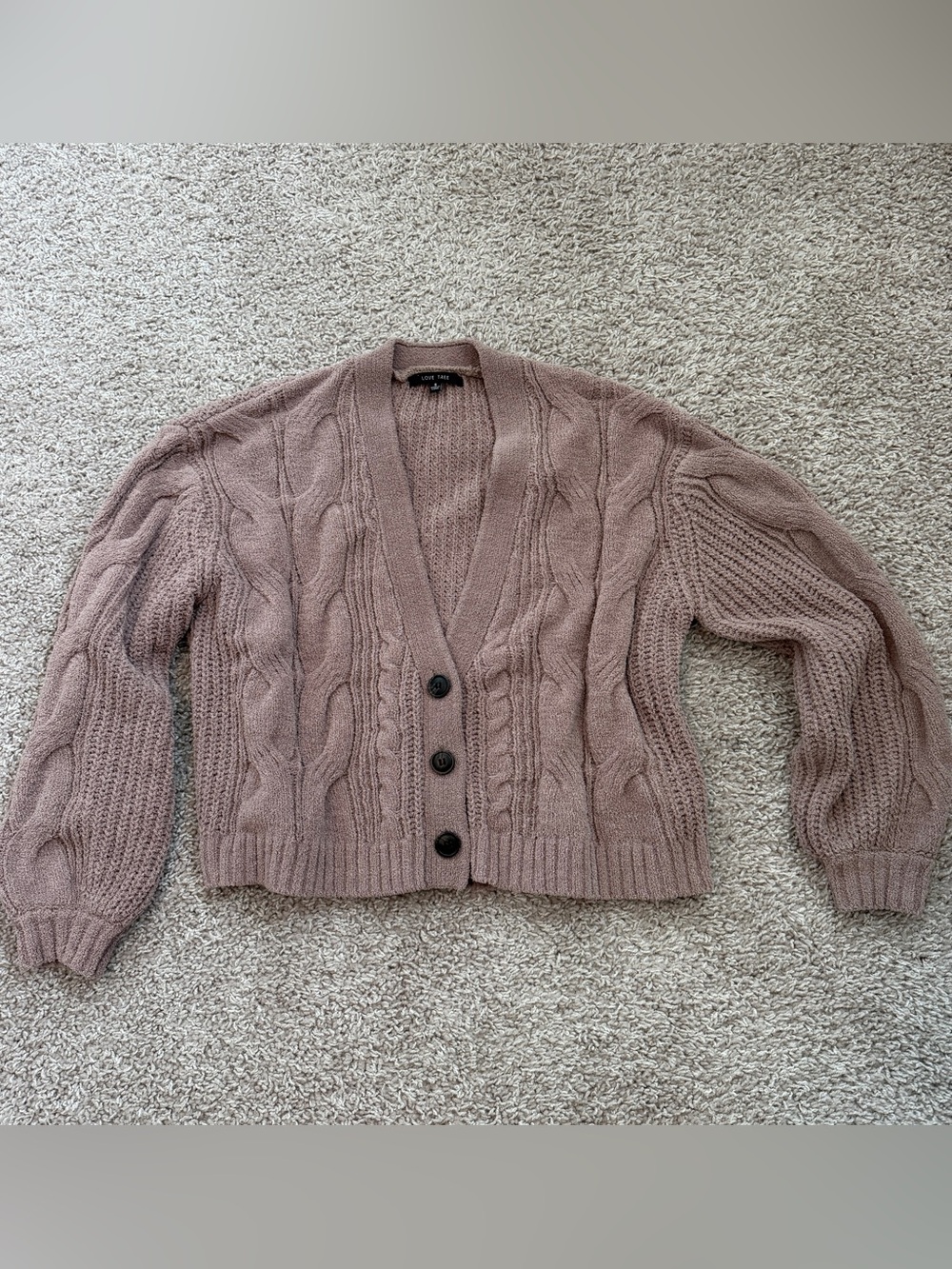 Love Tree Beige Neutral Cable Knit Button Cardigan